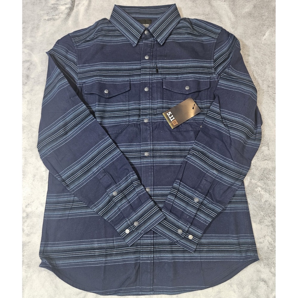 5.11 Austin Stripe Flannel Pacific Navy Stripe Size Medium Pearl Snap